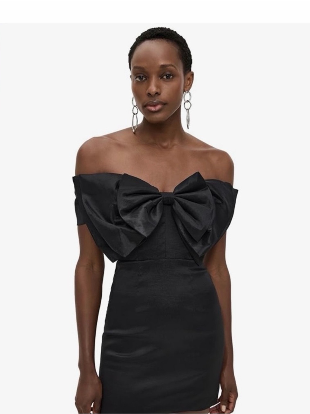Black Bardot Cocktail Dress with Statement Bow NWT